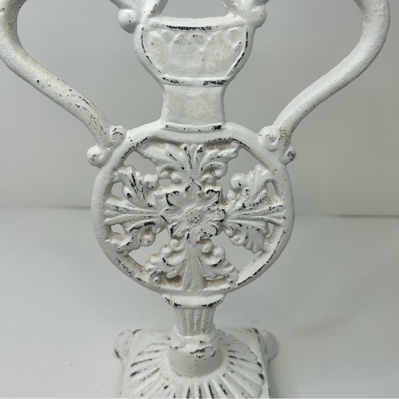 Vintage Cast Iron Candle Holder Painted White 11.5” Tall - Picture 7 of 15